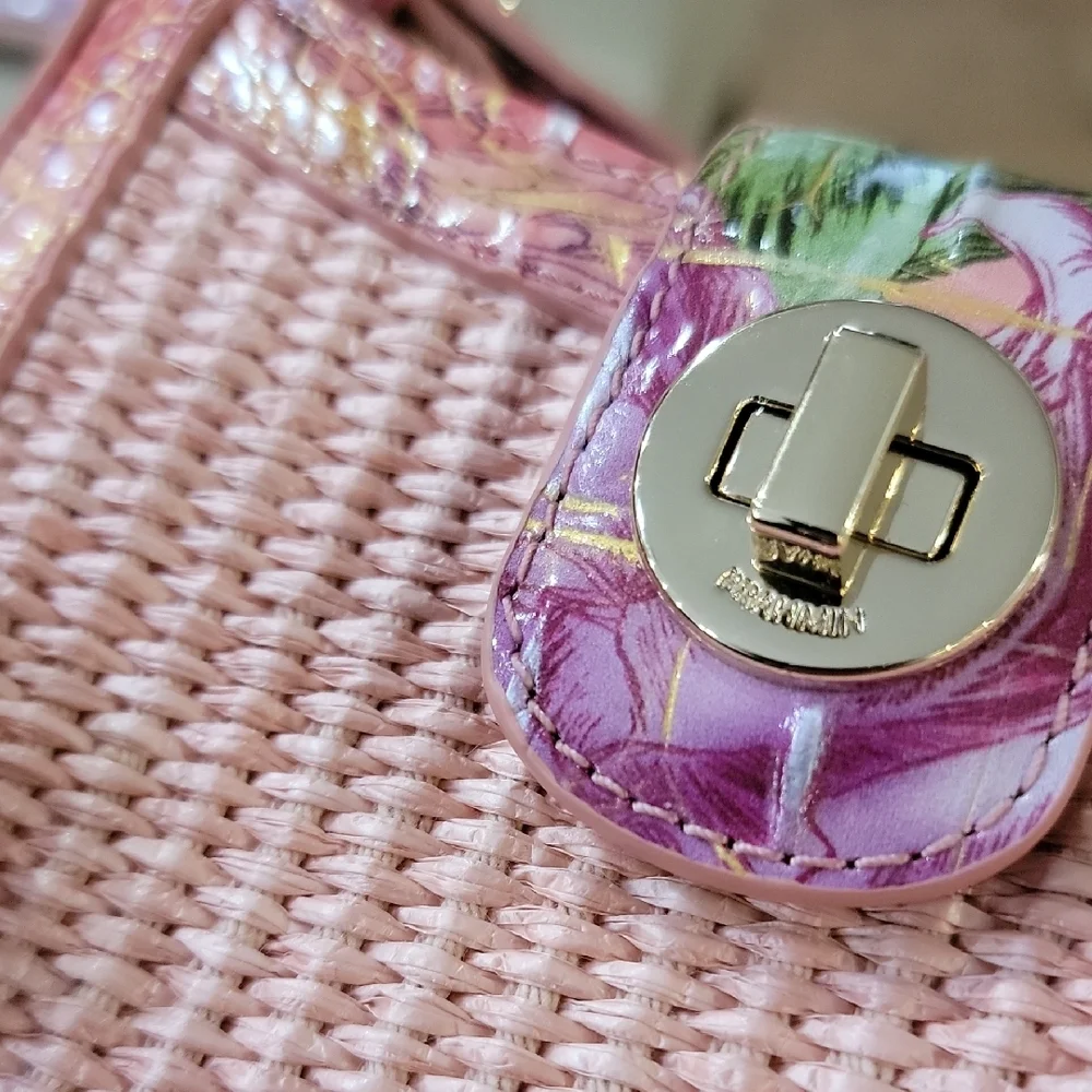 Floral Pink Woven Crossbody Bag and Wallet Set - Picture 2 of 6